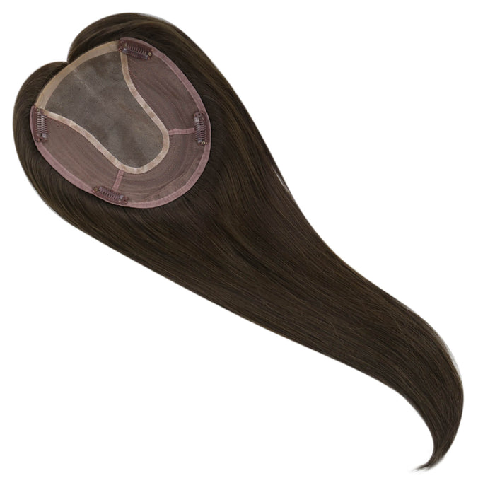 high quality virgin hair extensions,hair topper women,hair topper wig,hair topper silk base,hair topper human hair,hair topper for women,hair topper for thinning crown,hair topper,clip on hair topper,dark brown hair topper,16 inch hair extensions,18 inch hair extensions,distribute seams at will,invisible topper,large base topper,large base 6*7 inch