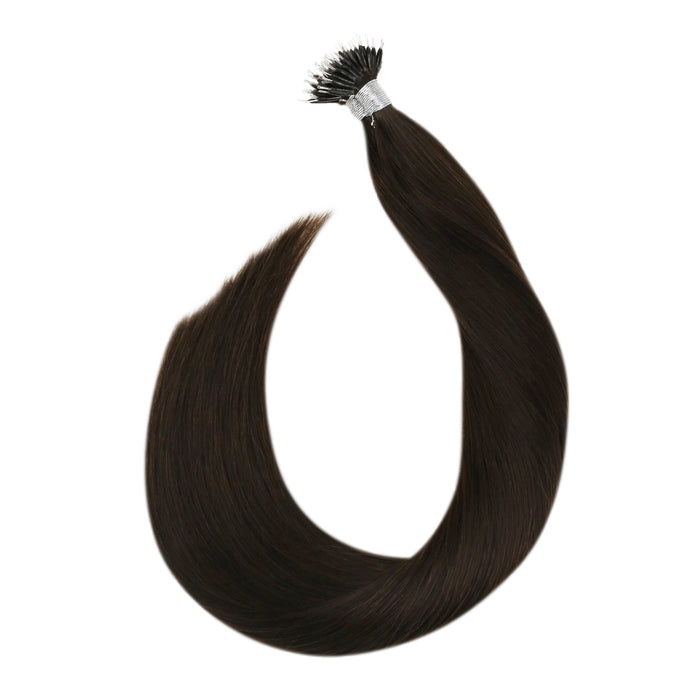 Pre Bonded Nano Ring Darkest Brown Human Hair Extensions Straight #2